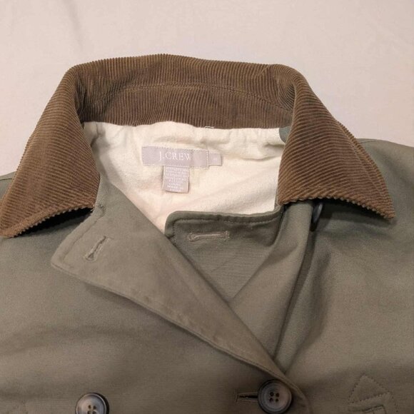 J. Crew Peacoat Light Canvas Womens S Double Brested Green w/ Brown Corduroy Top - Picture 5 of 13